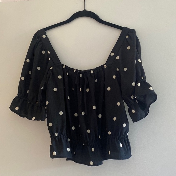 H&M black and cream polka dot blouse size medium - Picture 2 of 8